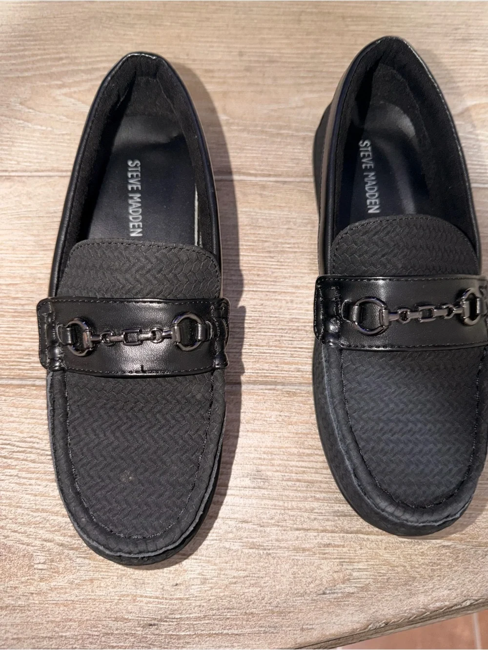 Steve Madden Black Chain-Trim Slip-On Loafers